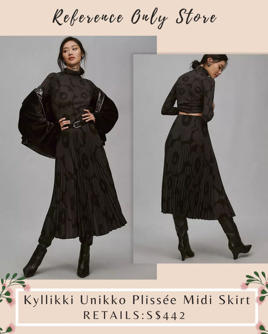 MMK Kyllikki unikko plissee midi pleated skirt in black