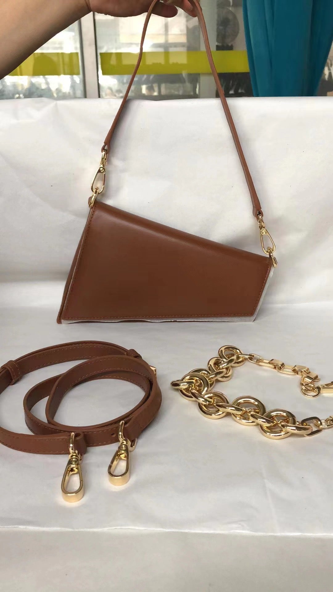 AP “Hailey” calfskin Leather Bag with metal chain