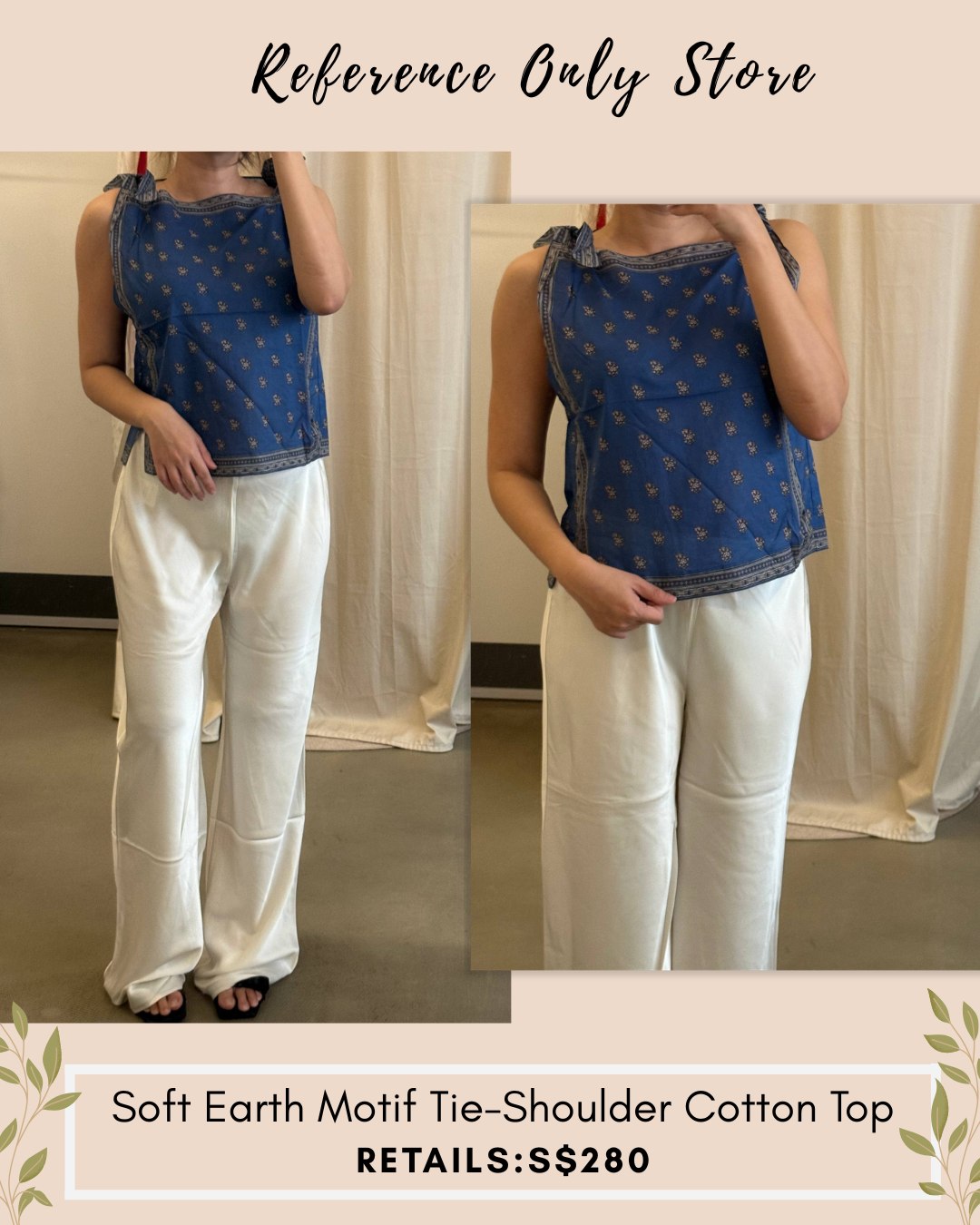 DN Soft earth motif tie shoulder cotton top