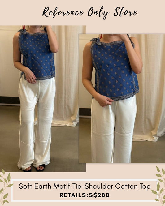 DN Soft earth motif tie shoulder cotton top