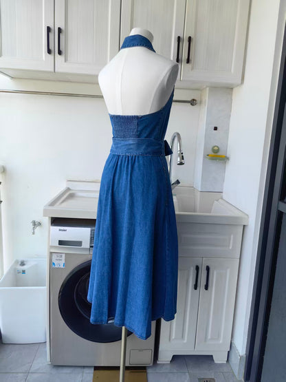 AO Chassidy chambray cotton midi dress halter