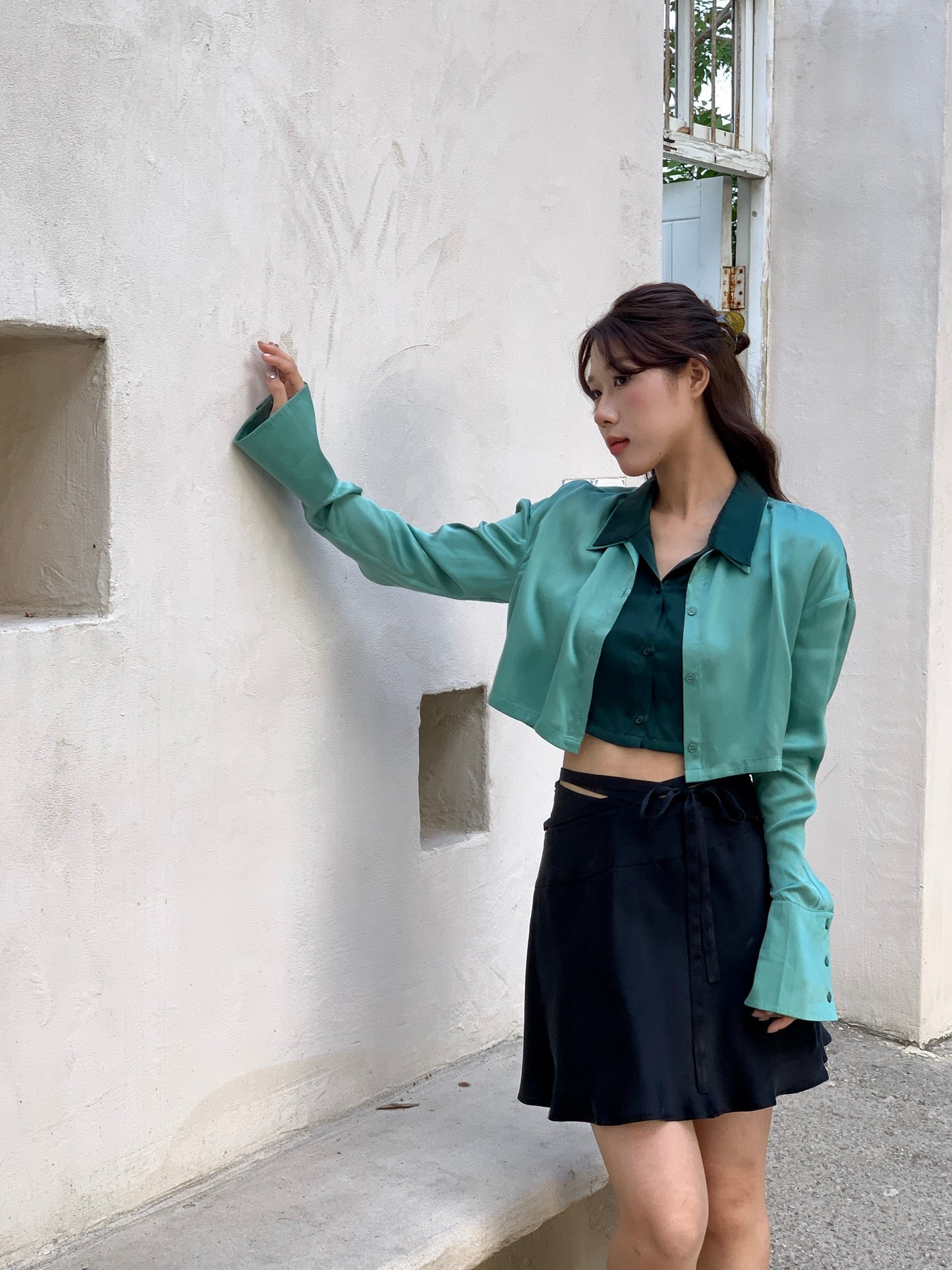 Brooklyn Layered Silk Shirt in Green