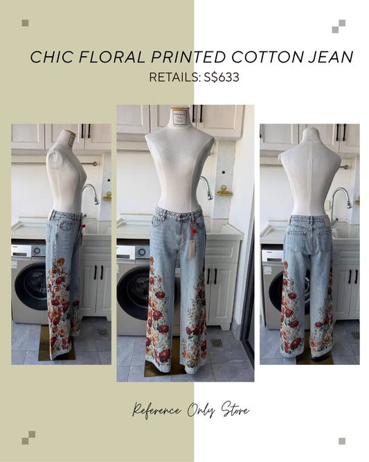 AO Chic floral printed cotton jeans