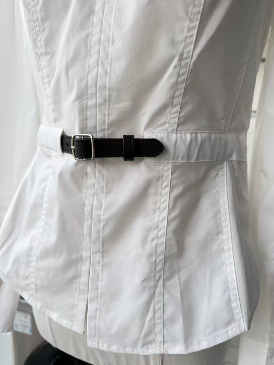 SK Belted cotton long sleeve shirt top