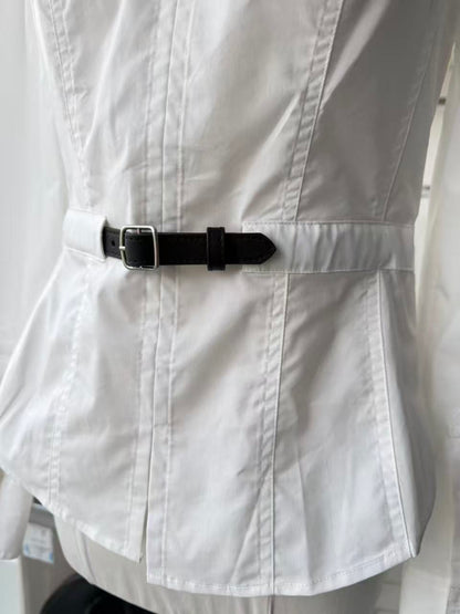 SK Belted cotton long sleeve shirt top