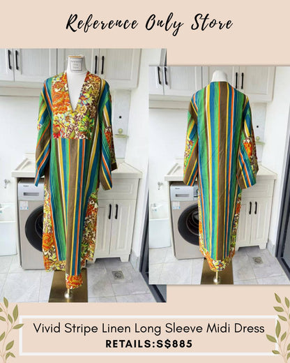 AM vivid stripe linen midi long sleeve dress