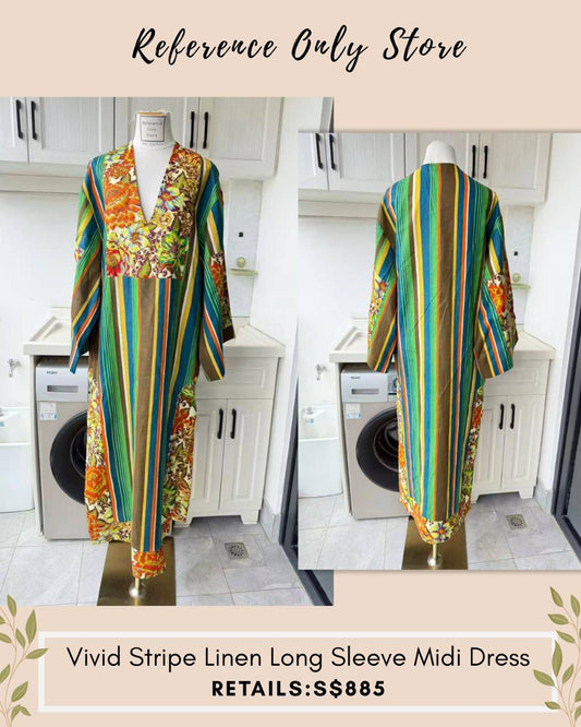 AM vivid stripe linen midi long sleeve dress