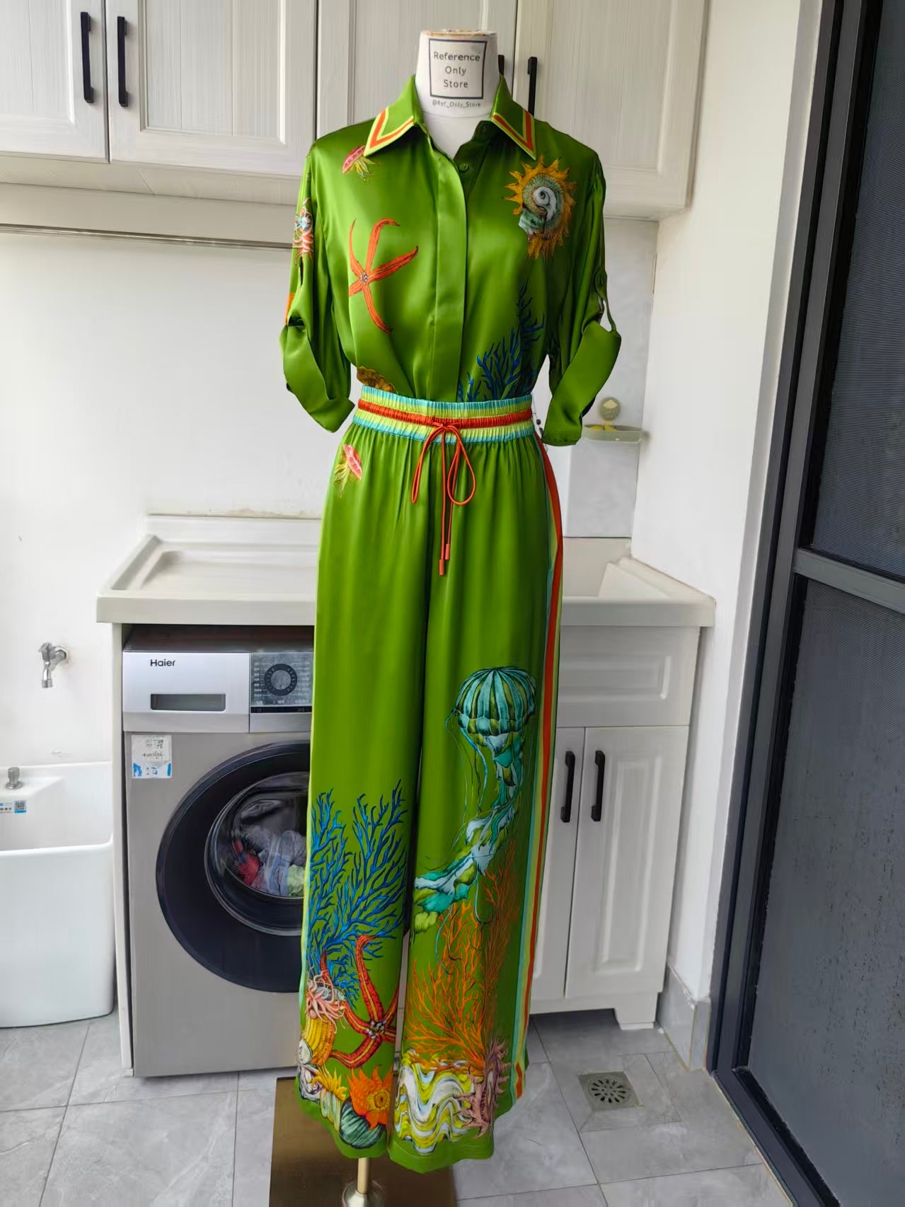 AM Aquatica printed silk shirt and pants