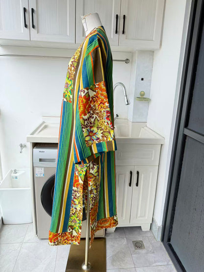 AM vivid stripe linen midi long sleeve dress