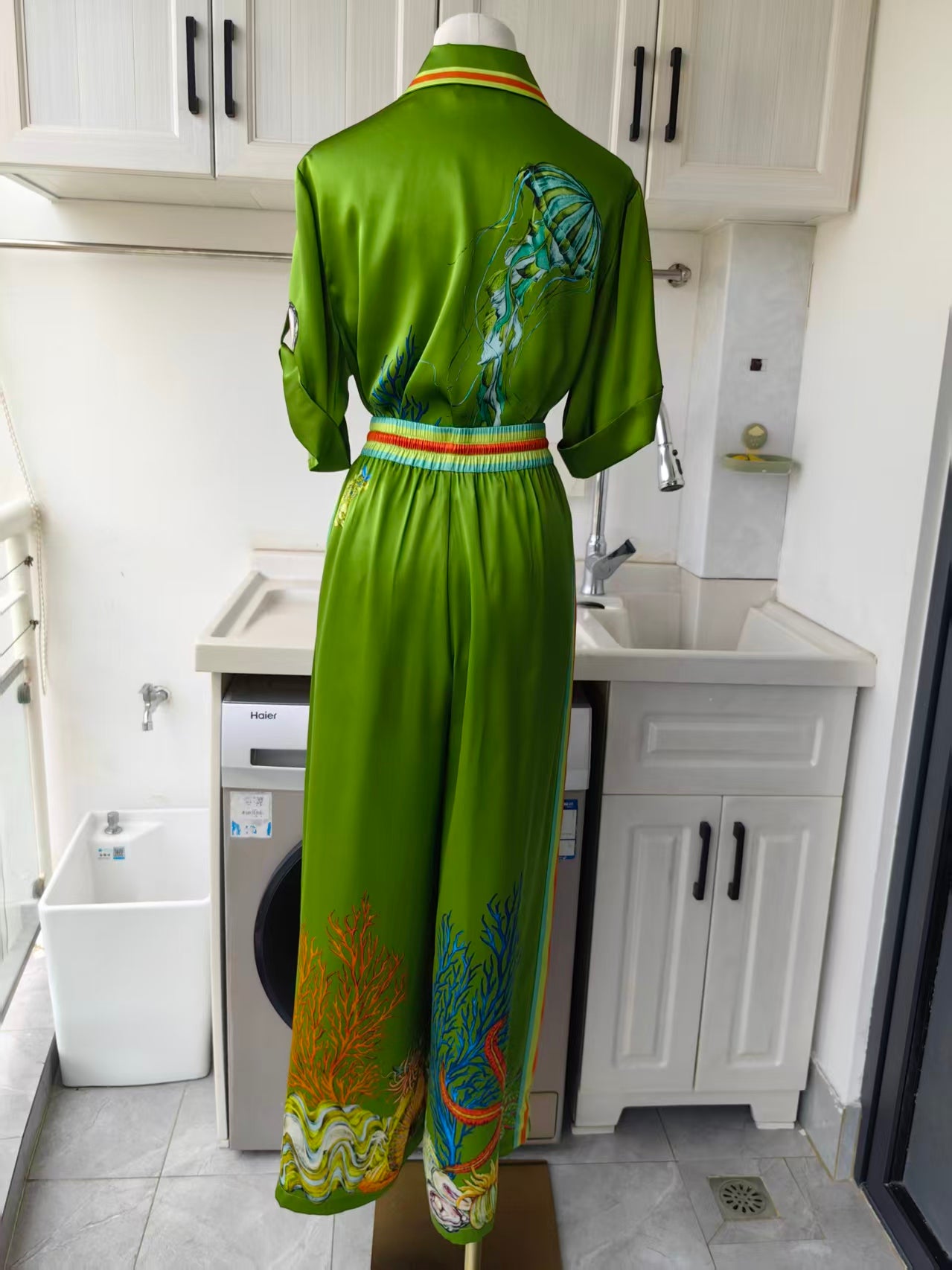 AM Aquatica printed silk shirt and pants