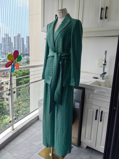 VB Issel Colter Green Geometric Viscose silk blend jacket and pants