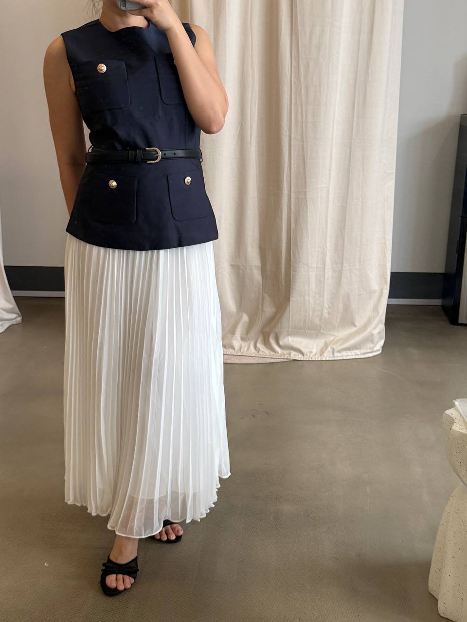 SP Navy Boucle Mini | taffeta midi dress