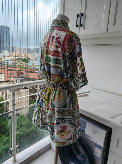 AM Intricate Pattern Print linen shirt & shorts