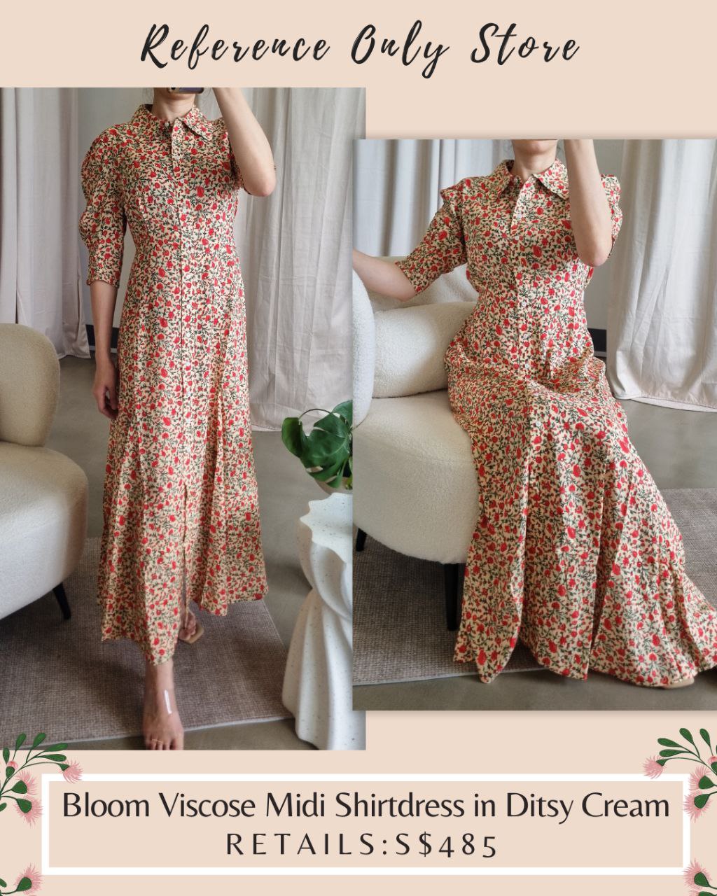 RX Viscose Midi shirt dress in floral bloom