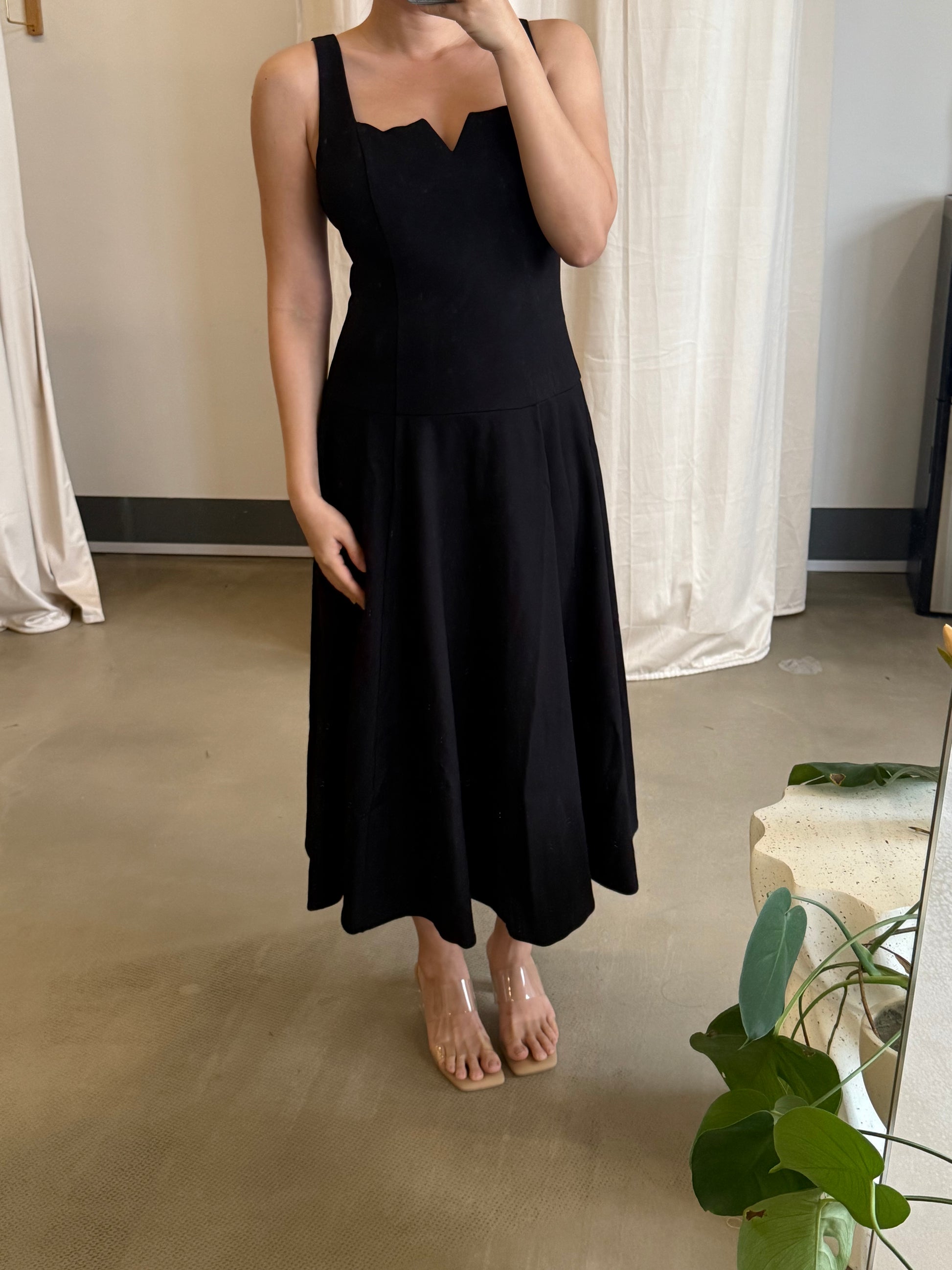black knit dress midi Black Knit Square Neck Slit Midi Dress