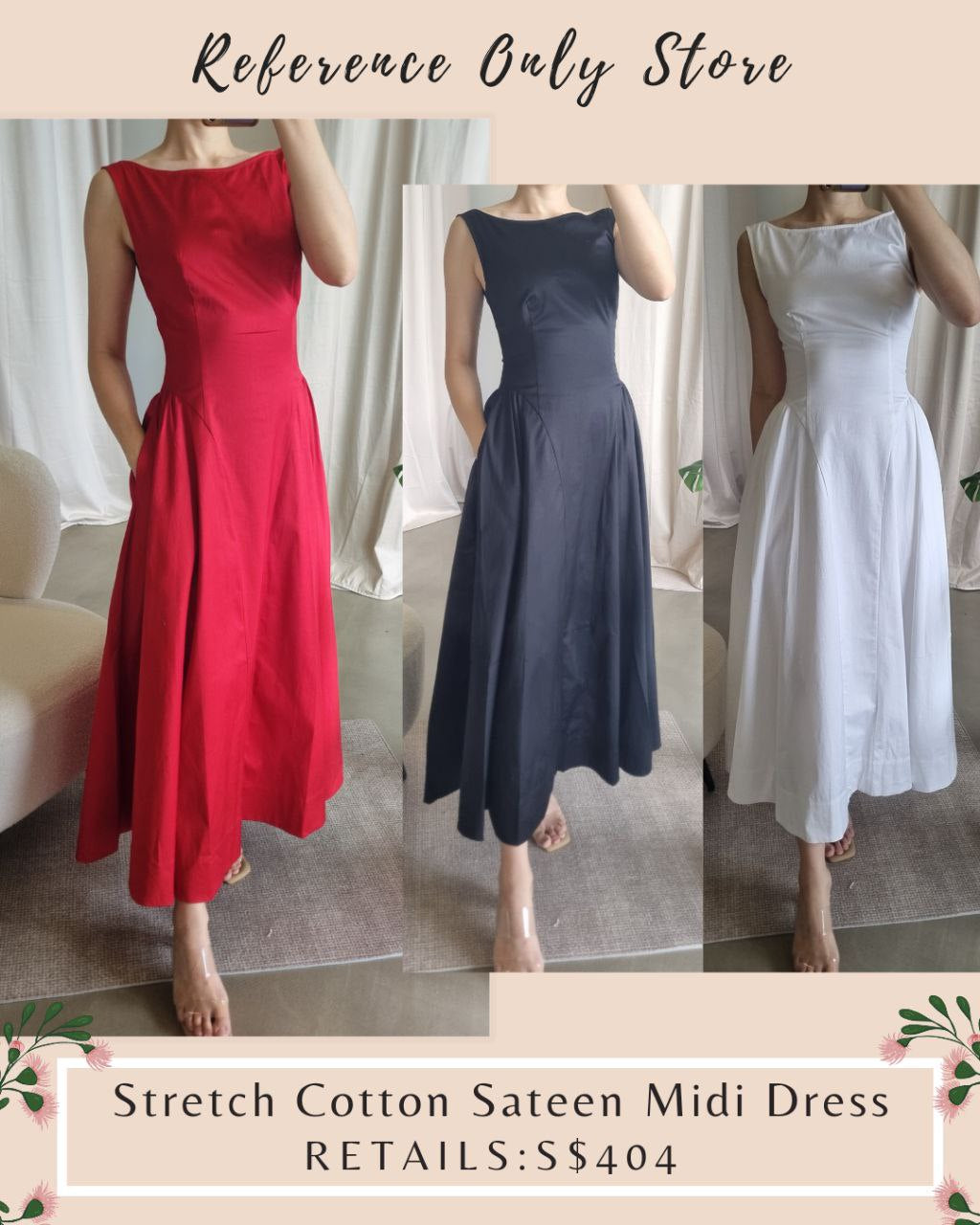 HS Stretch cotton sateen midi dress