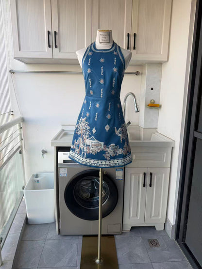 AM Blue Patterned halter mini dress