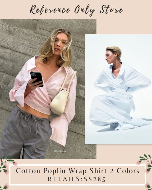 HS Poplin Wrap shirt in white or blush pink