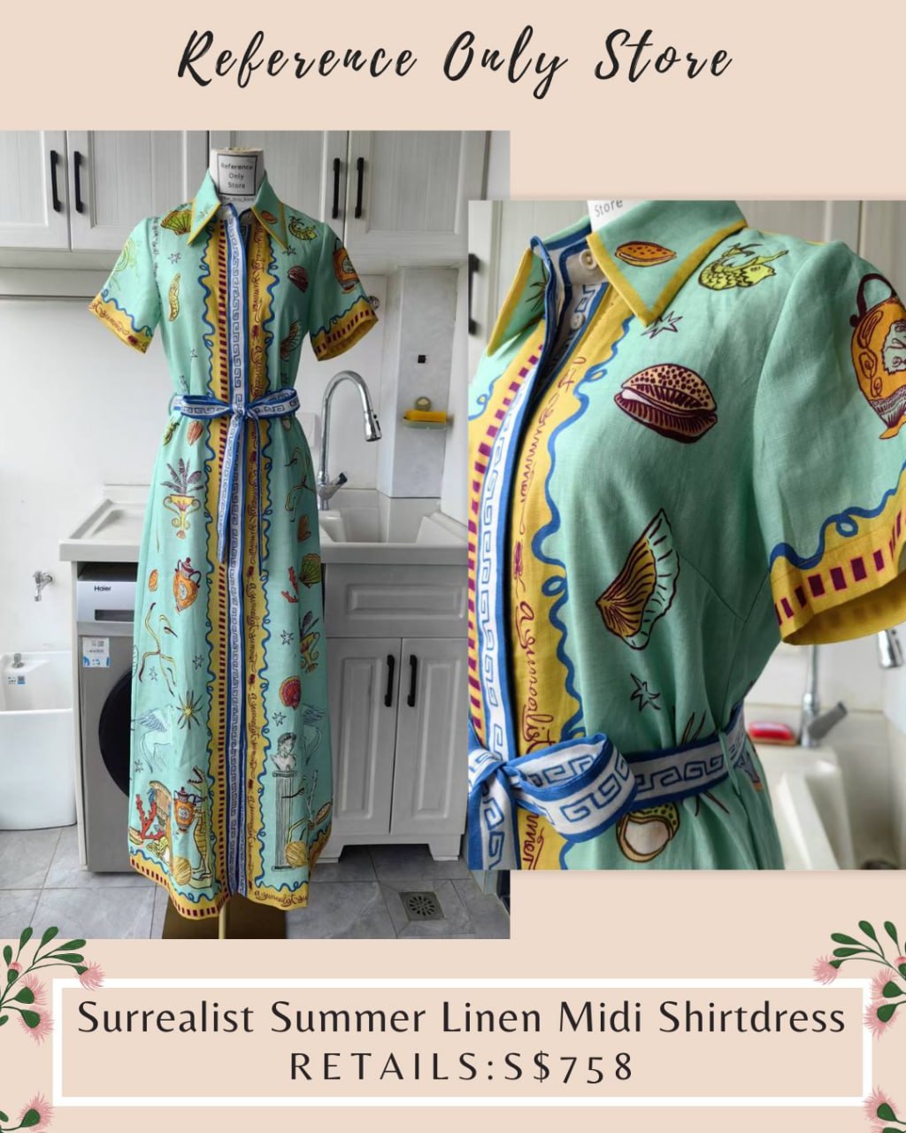 AM surrealist summer linen midi shirt dress