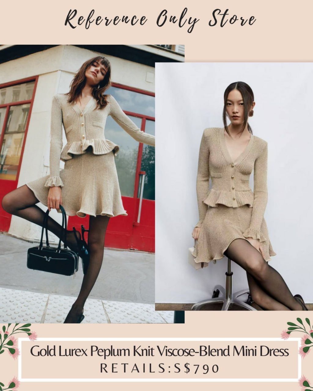 AM Gold Lurex Peplum knit viscose blend mini dress