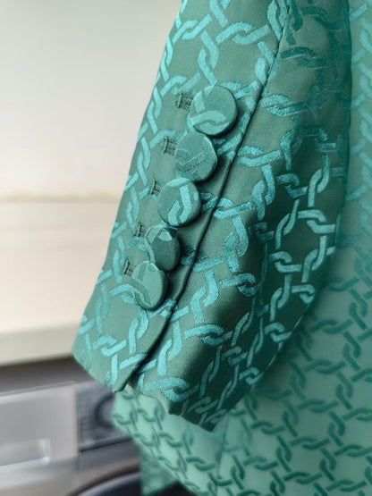 VB Issel Colter Green Geometric Viscose silk blend jacket and pants