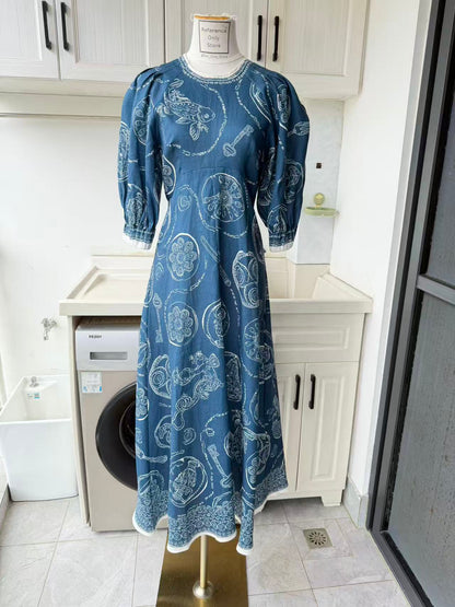 AM Blue puff sleeve linen mini dress
