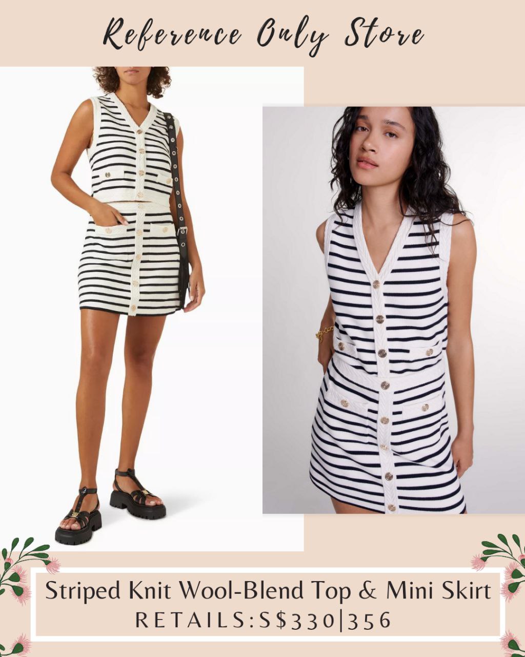 MJ Striped Knit wool blend top & skirt