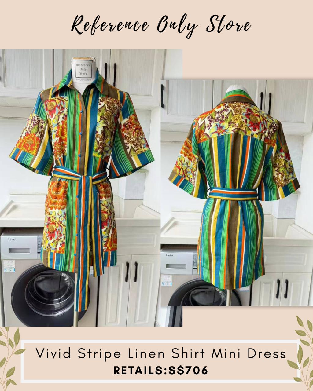 AM Vivid stripe linen shirt mini dress