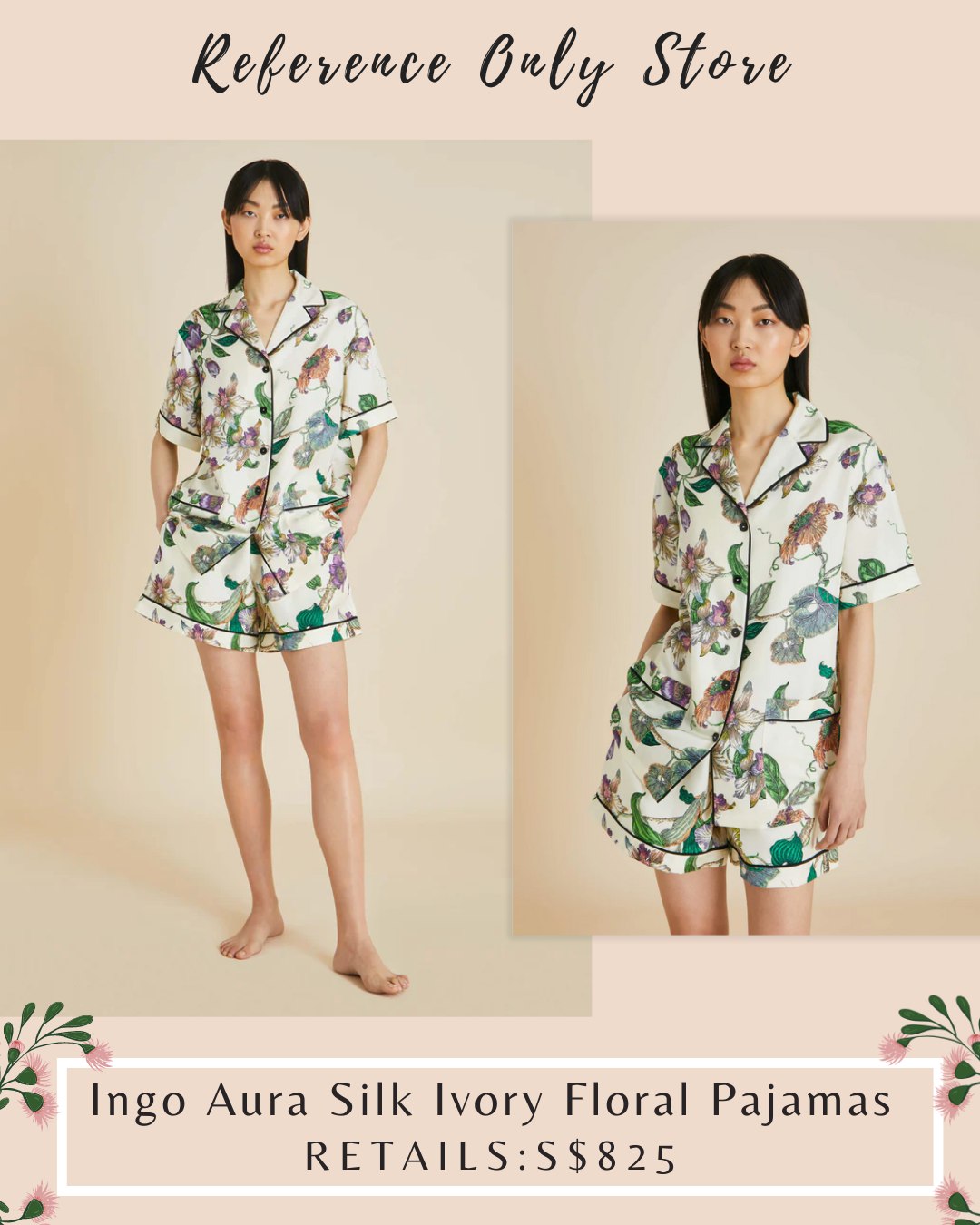 OVH Ingo Aura Silk Ivory Floral Pajamas