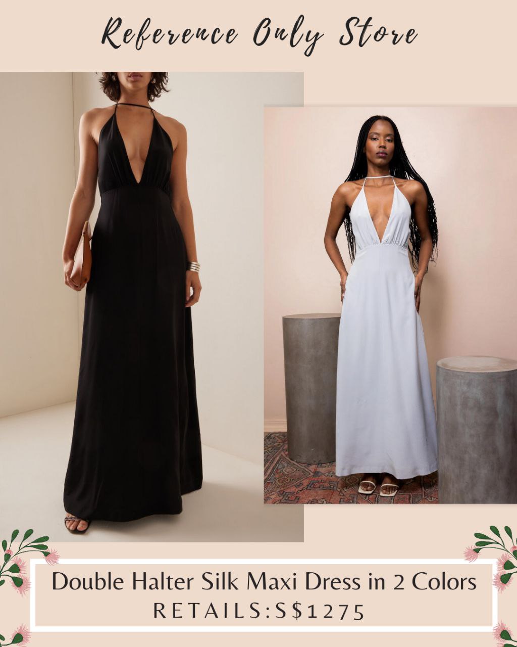 Tot Double Halter Silk Maxi Dress in 2 colors