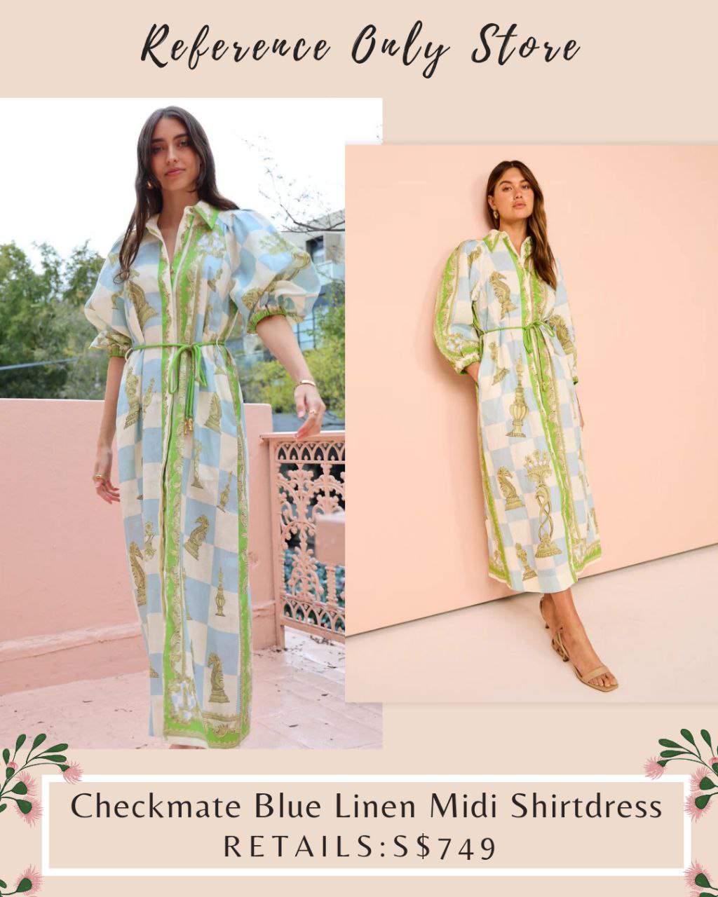 AM Checkmate Blue linen midi shirt dress