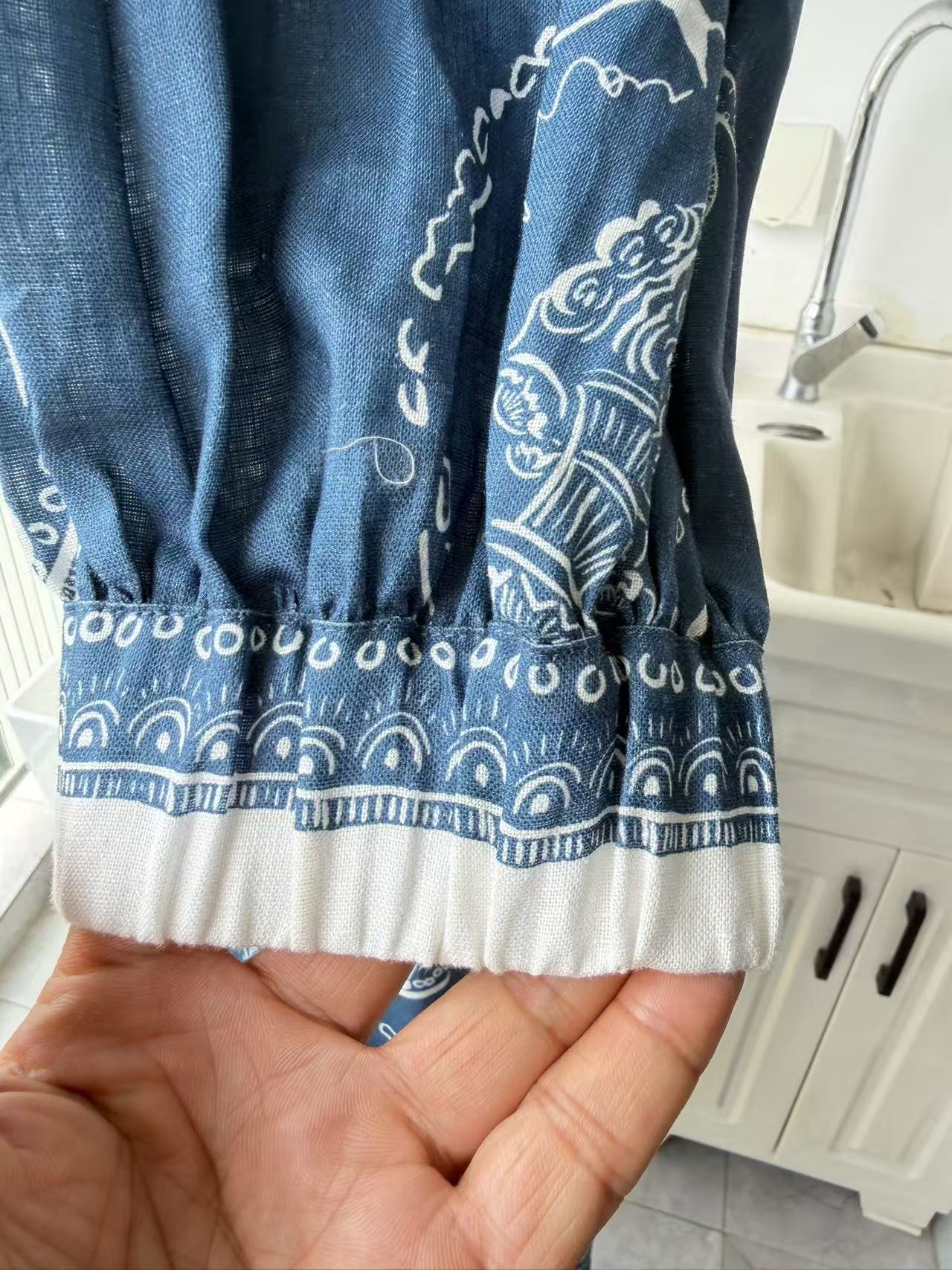 AM Blue puff sleeve linen mini dress