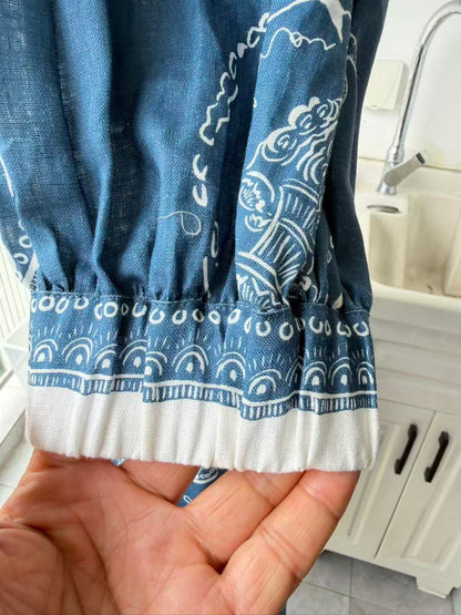 AM Blue puff sleeve linen mini dress