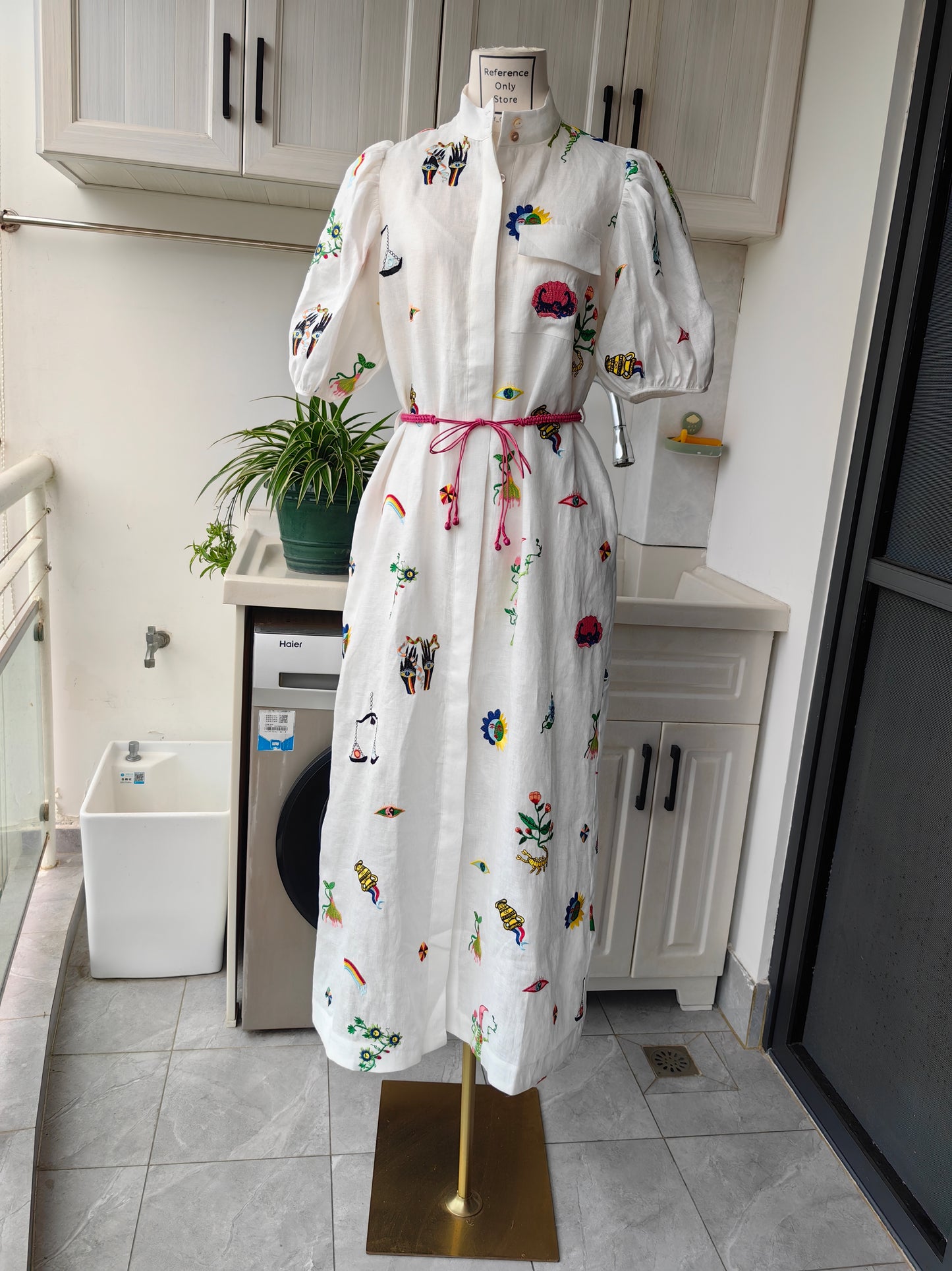 AM Atticus Embroidered Linen Midi Dress