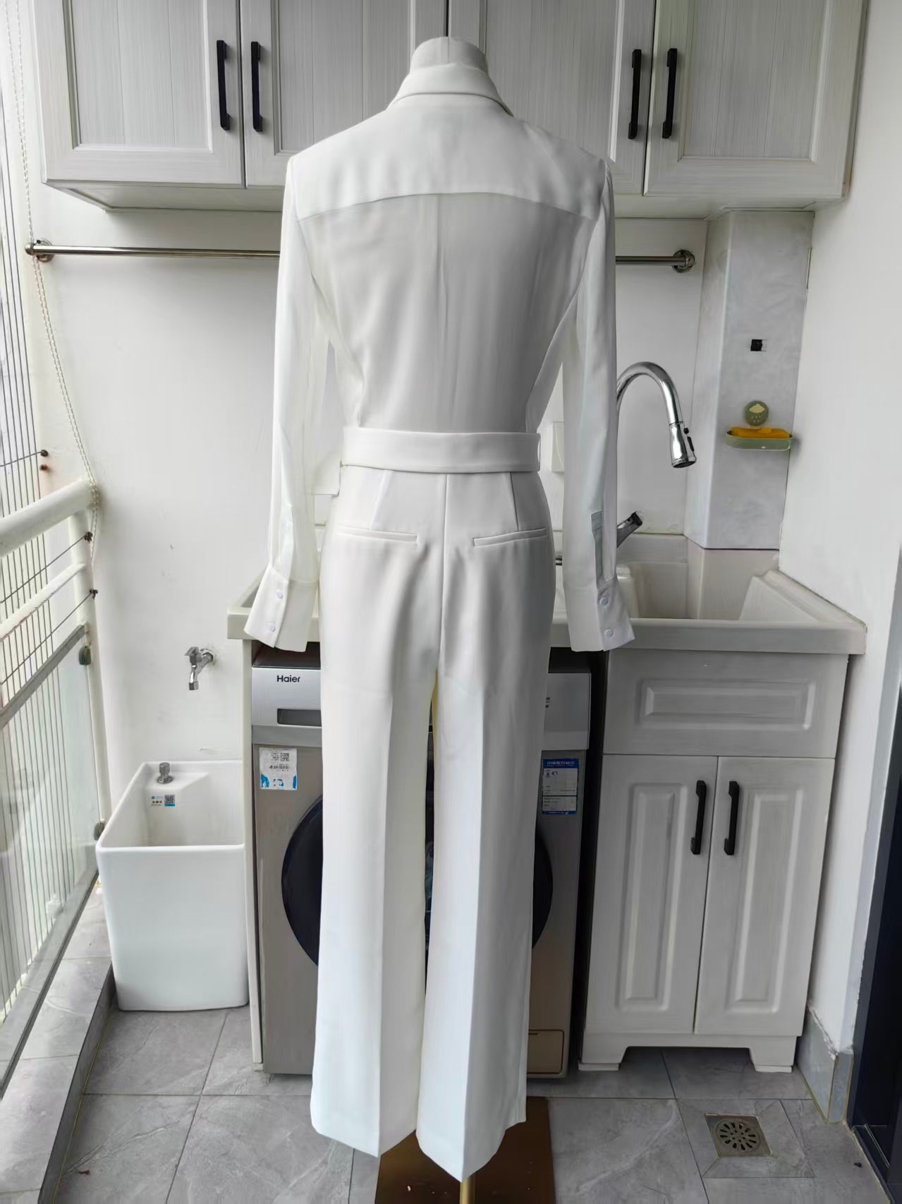 RS Ivory flora sheer belted jumpsuit