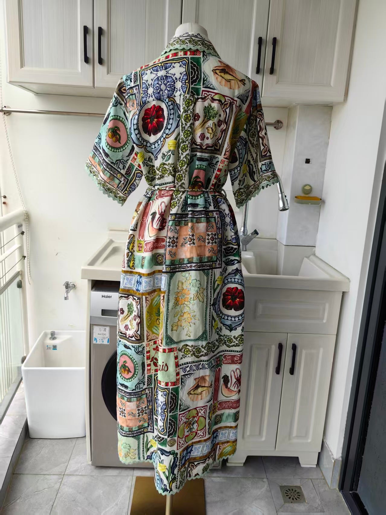 AM Tiles Linen midi dress