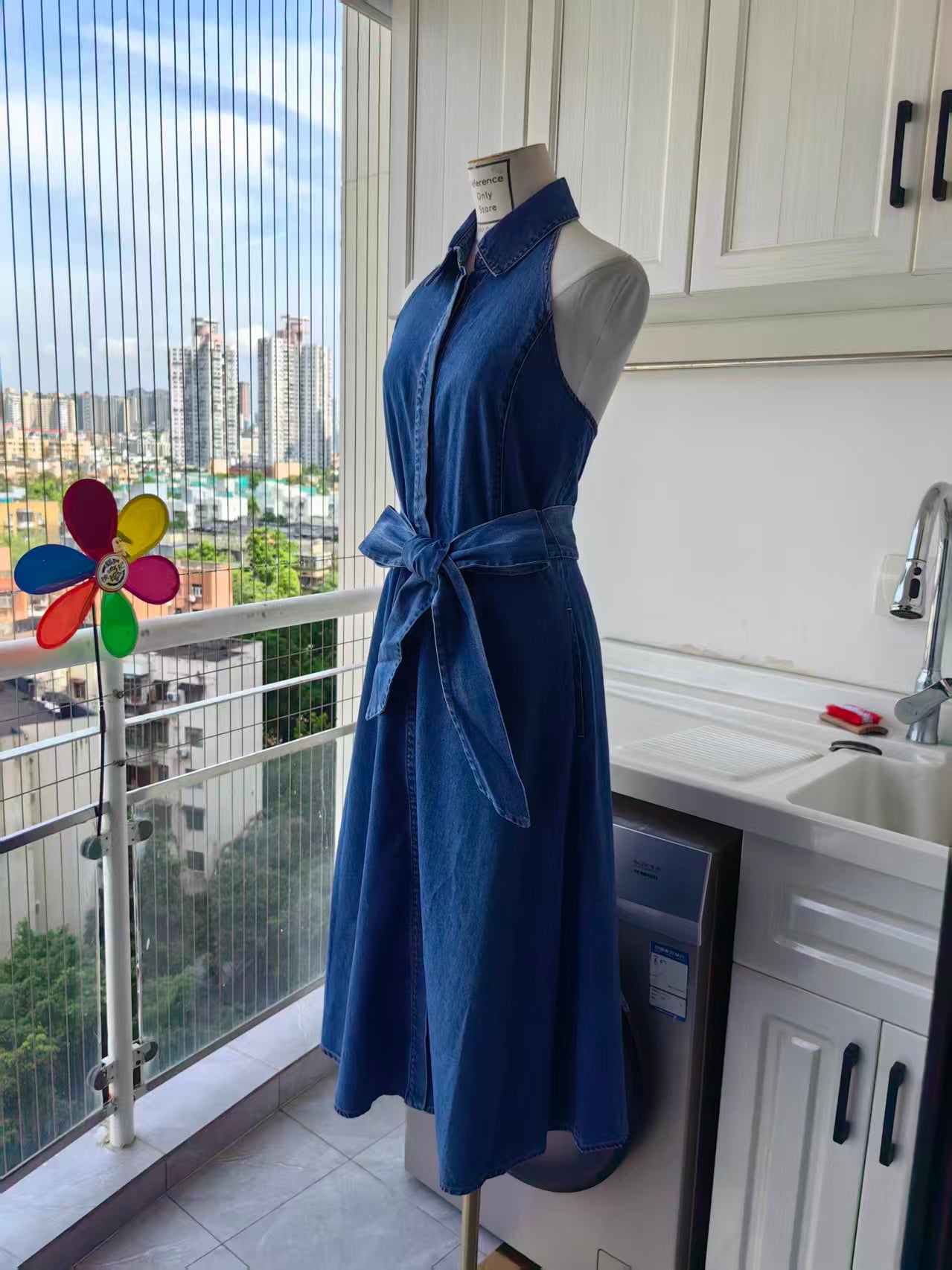 AO Chassidy chambray cotton midi dress halter