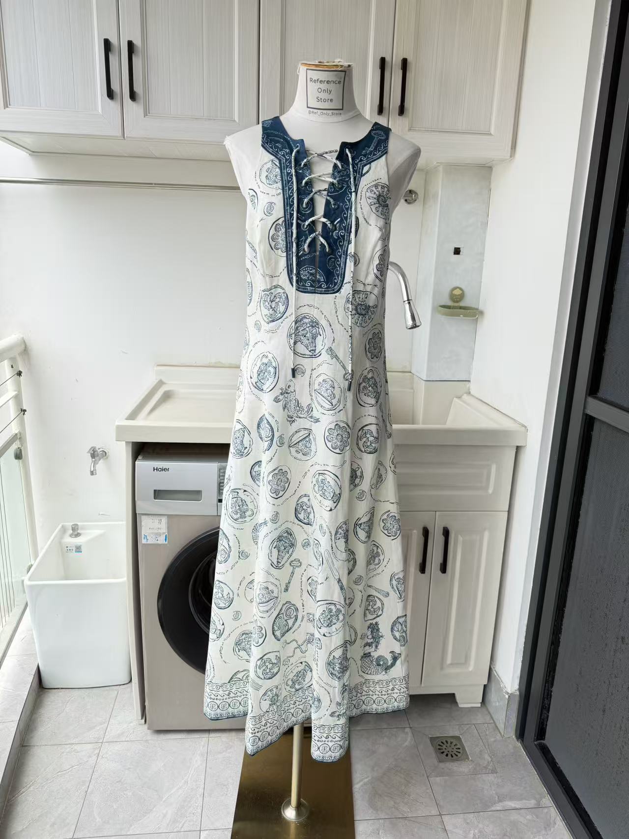 AM Blue Ivory lace up midi dress