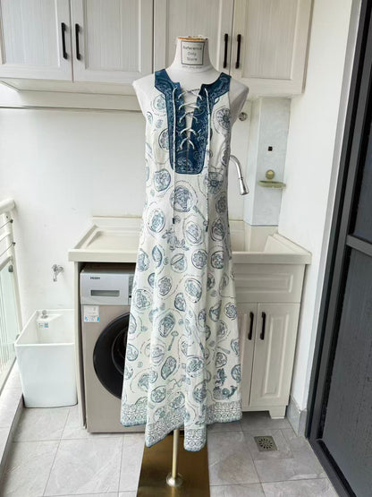 AM Blue Ivory lace up midi dress