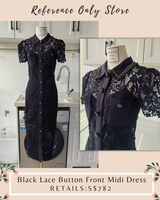 SP Black Lace Button Front Midi Dress