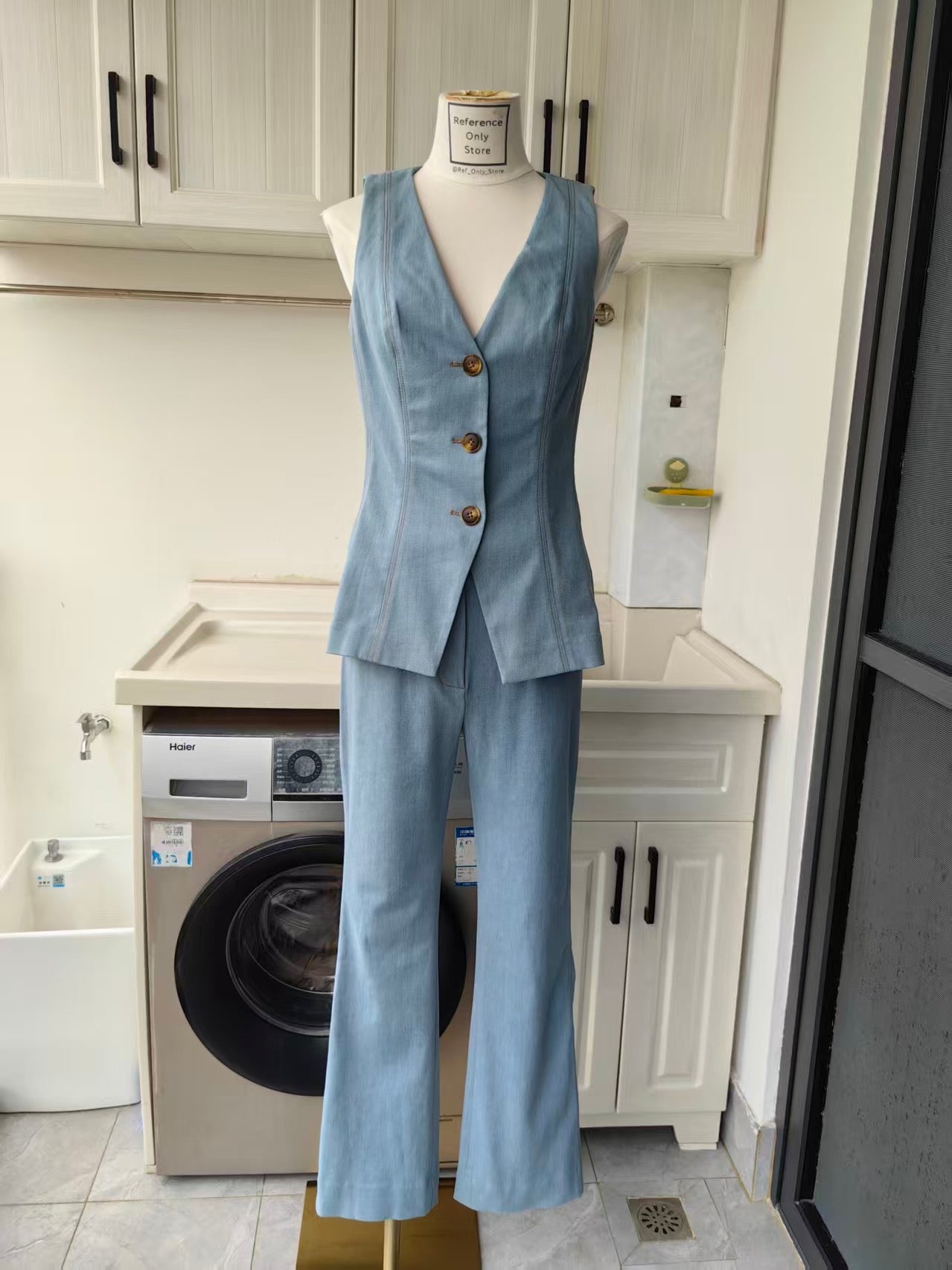 VB denim cotton Avalina vest and Hawthorne pants