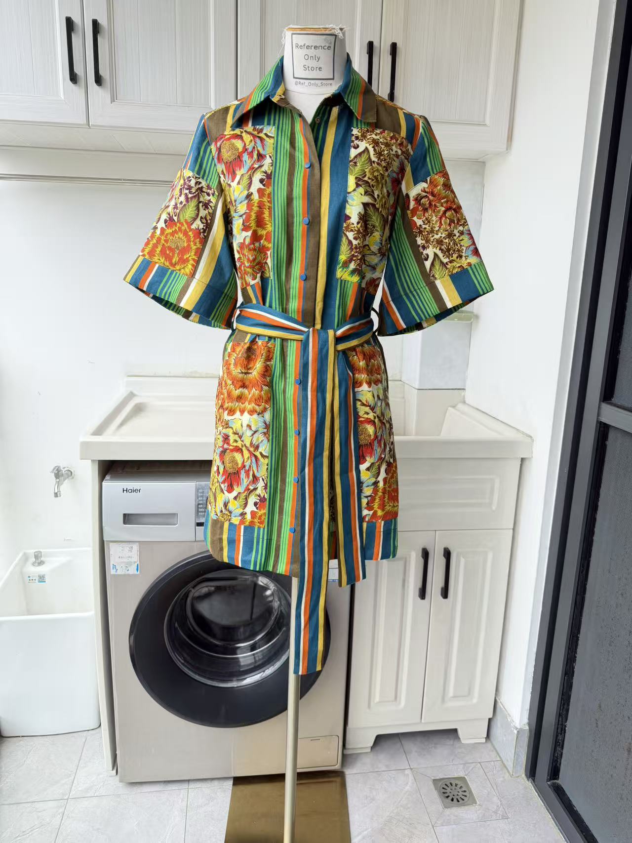 AM Vivid stripe linen shirt mini dress