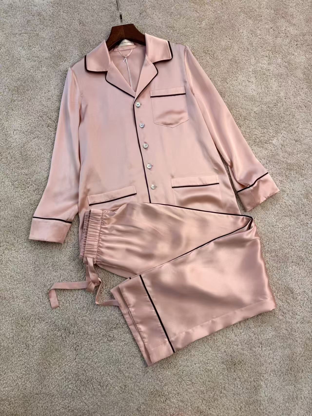 New colors! OVH Yves  pajamas  in silk satin in pink, white, stripe
