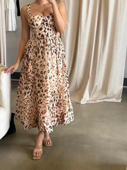 CC Phoebe linen silk midi dress in leopard print