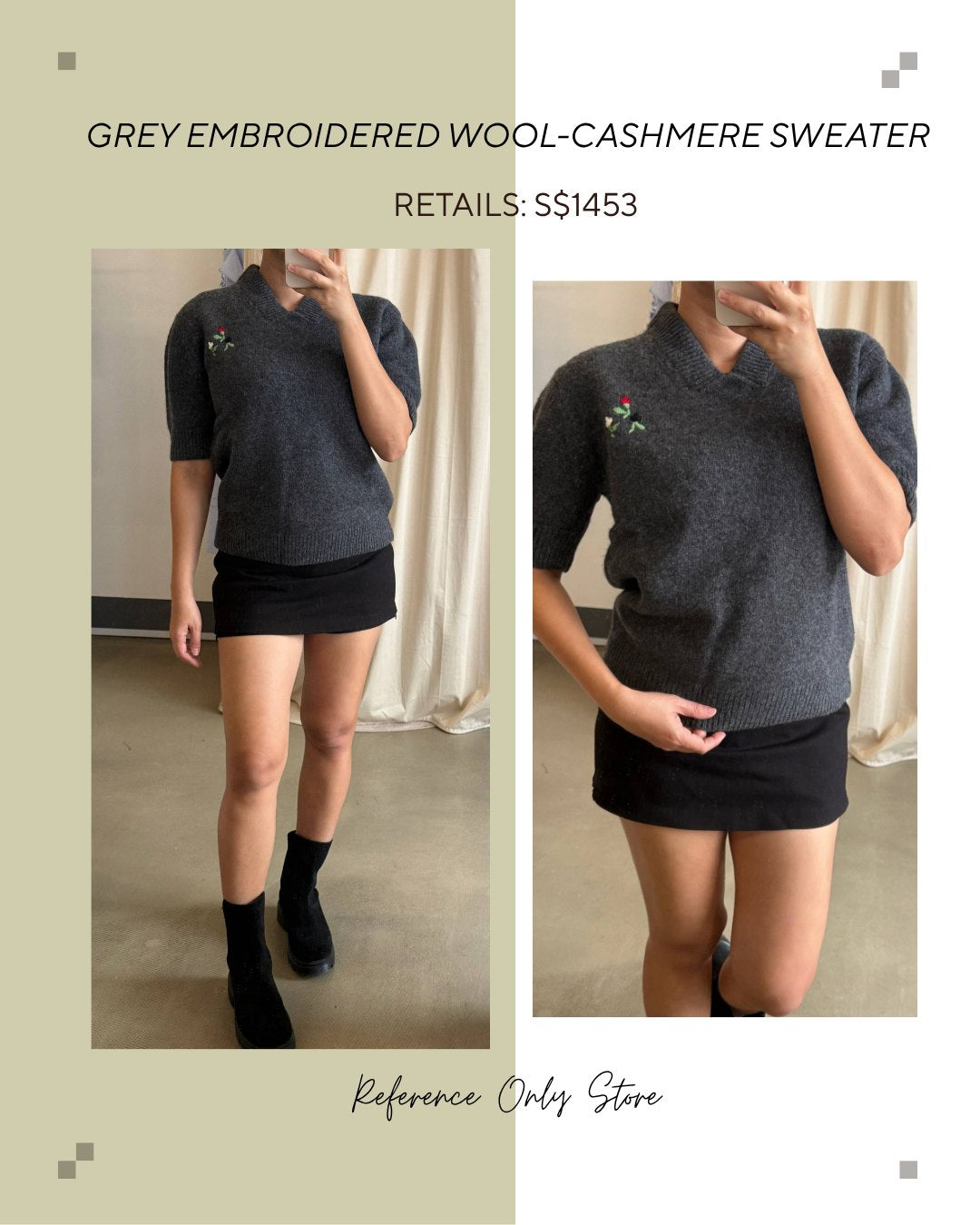 Grey floral embroidered wool cashmere sweater