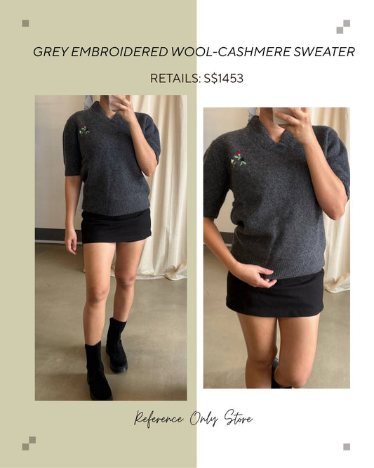 MN Grey floral embroidered wool cashmere sweater