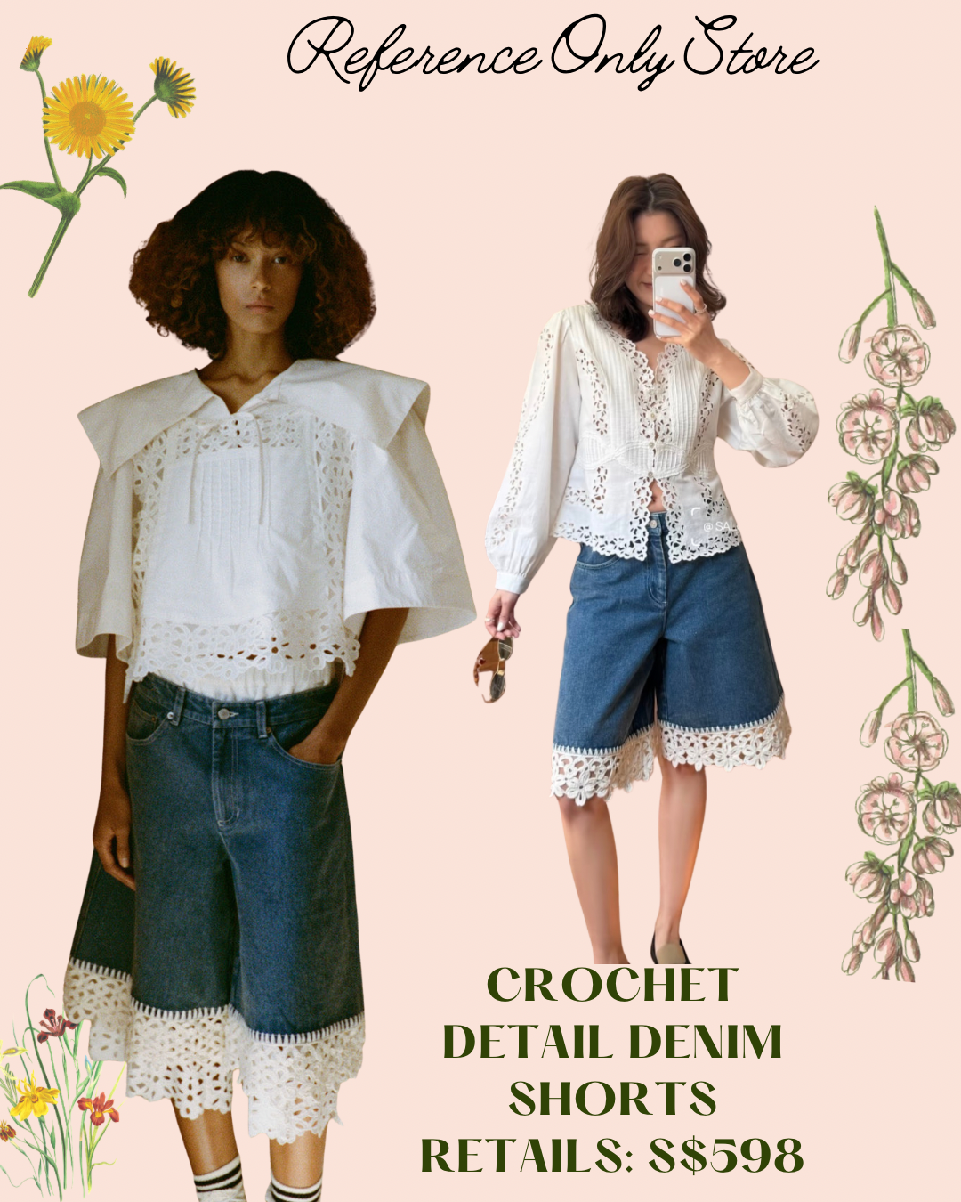 SE Crochet detail denim shorts