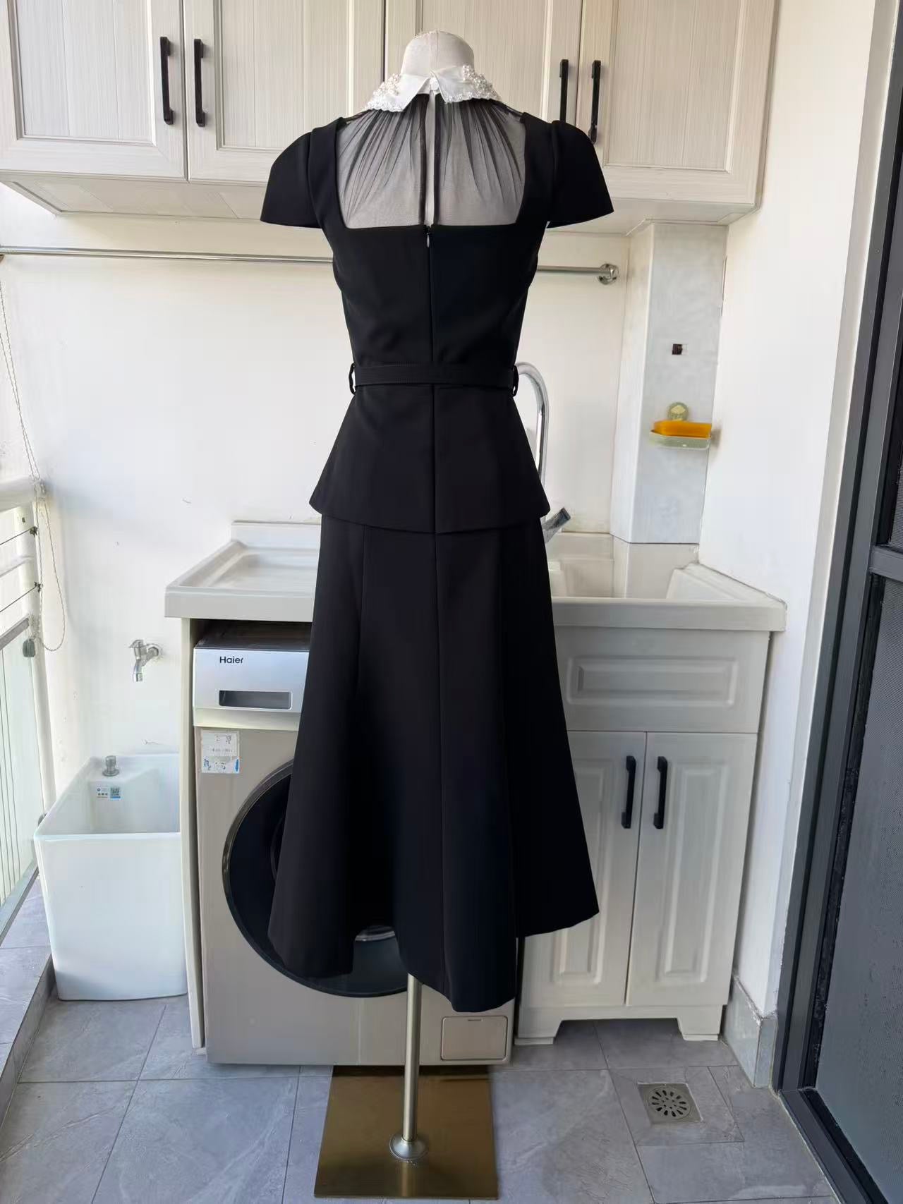 SP Black crepe bow collar midi dress and top