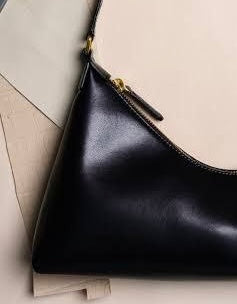 Back! Asymmetric Black Calfskin leather bag with crocodile strap