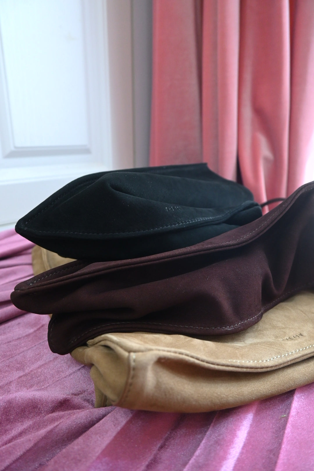 Leather trimmed nuback tote bag in 3 colors